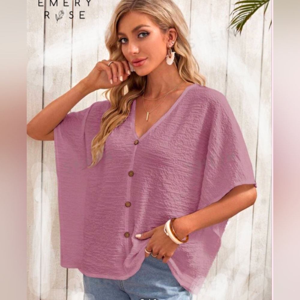 Large EMERY ROSE Women's Dusty Pink V-Neck top-NWT